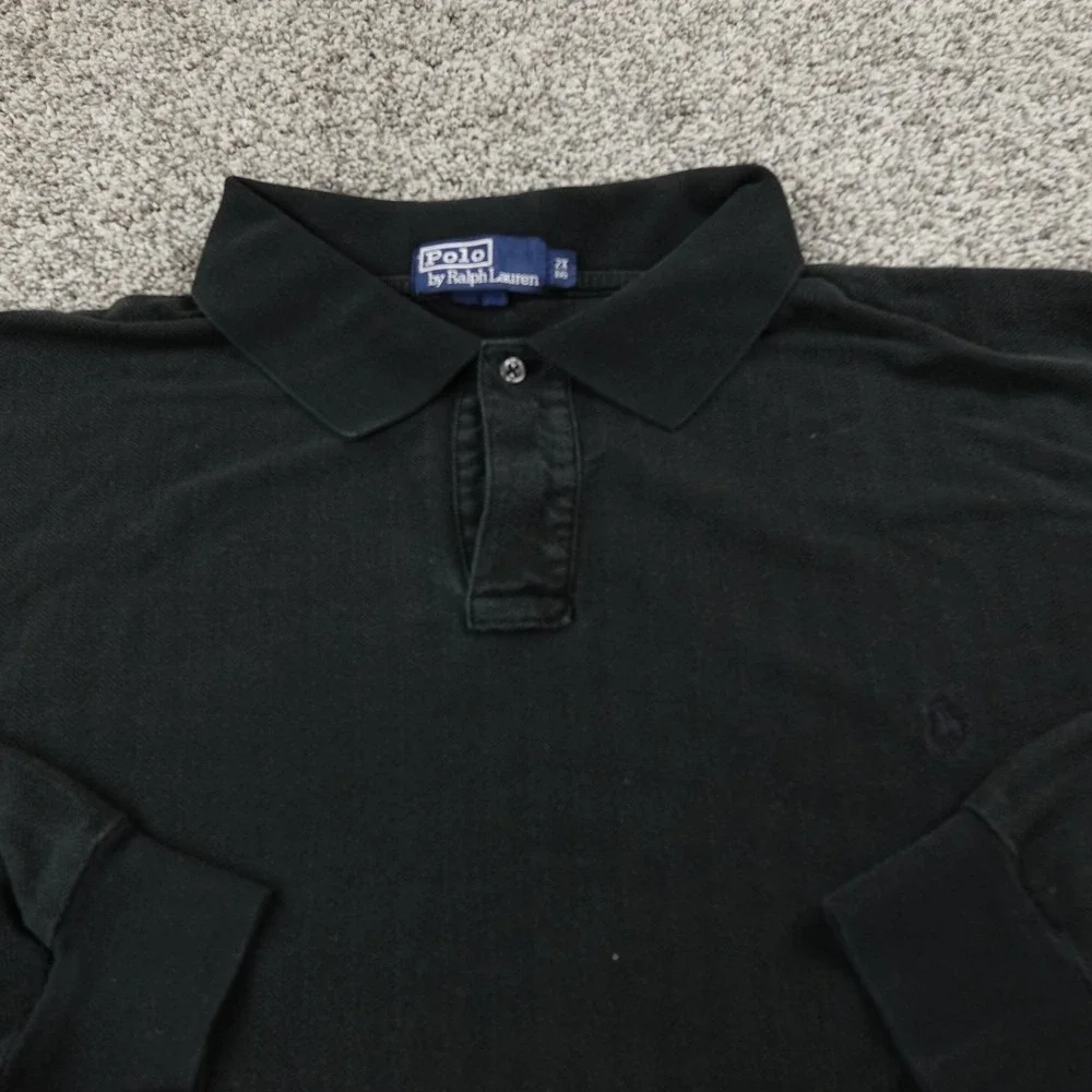 VTG Ralph Lauren Polo Shirt Mens 2XB Black Herringbone Long Sleeve Knit Pony Top